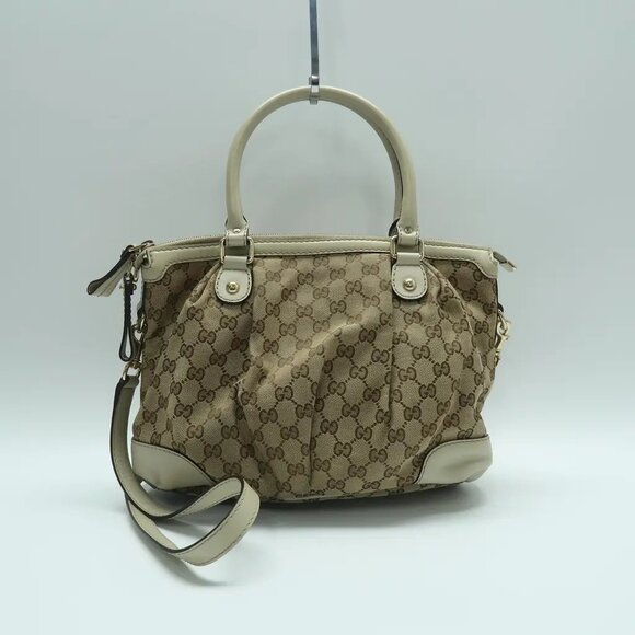 GUCCI Sukey Brown Cloth Satchel 389-030725 - Picture 2 of 12